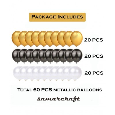 SAMARCRAFT 60 PCS Golden Silver Black Birthday Metallic Balloons Decoration Kit Set for Husband Wife Kids Boys Girls
