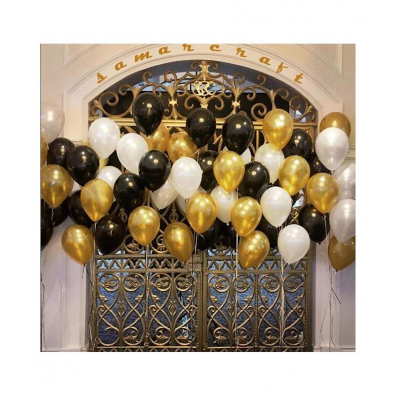 SAMARCRAFT 60 PCS Golden Silver Black Birthday Metallic Balloons Decoration Kit Set for Husband Wife Kids Boys Girls