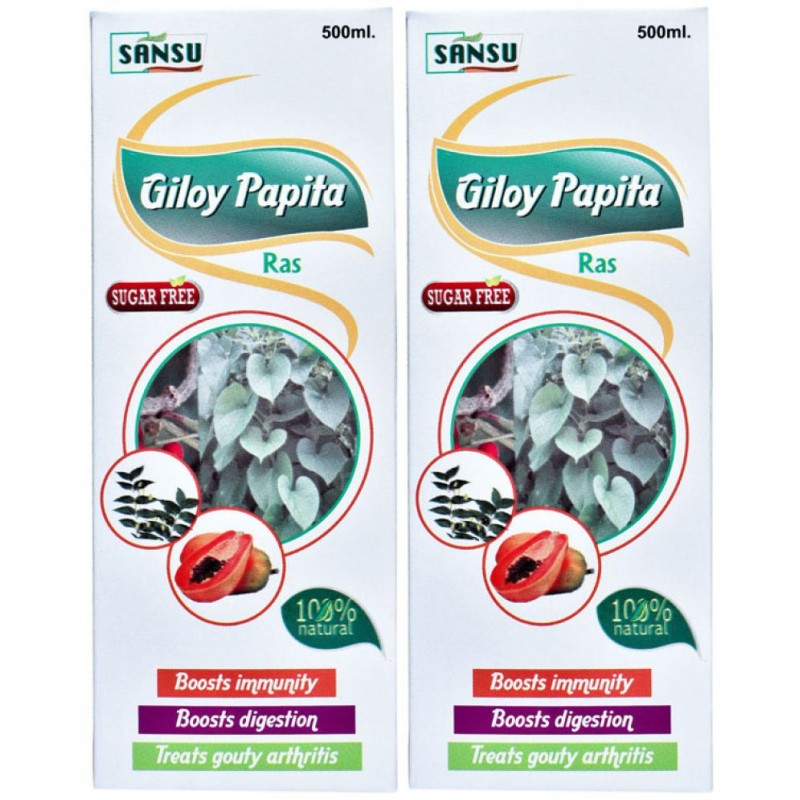 SANSU Giloy Papita Ras | Pack of 2 | Naturally Boost Your Immunity | detoxifier | 100% Natural 500ML