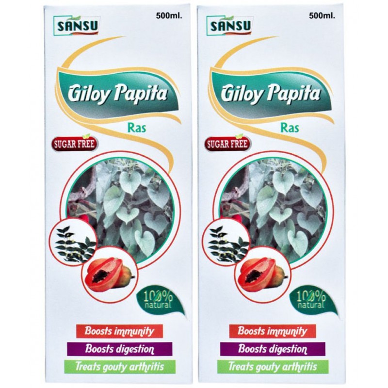 SANSU Giloy Papita Ras | Pack of 2 | Naturally Boost Your Immunity | detoxifier | 100% Natural 500ML SANSU Giloy Papita Ras | Pack of 2 | Naturally Boost Your Immunity | detoxifier | 100% Natural 500ML