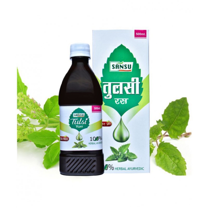 SANSU Tulsi Juice 500ml - Helpful in Cough, Cold & Fever Ayurvedic Juice || No Added Colour | No Added Sugar ||
