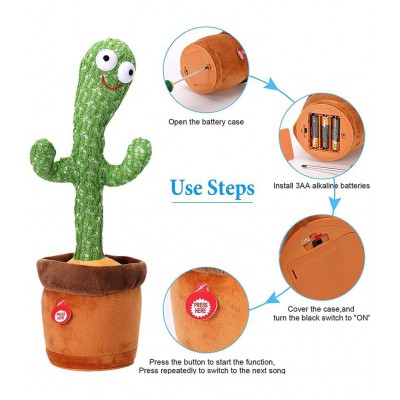 SASTABAZAR Dancing Cactus Talking Toy,Cactus Plush Toy, Wriggle Singing Recording Repeats What You Say Funny