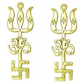 SET OF 2 BRASS Tri shakti Yantra (Swastik Om Trishul Symbol) ( SMALL 3.5 INCH )