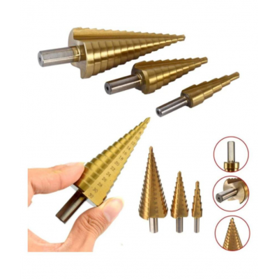 SHB 3X Large HSS Steel Step Cone Drill Bit Set Hole Cutter (4-32, 4-20, 4-12mm)