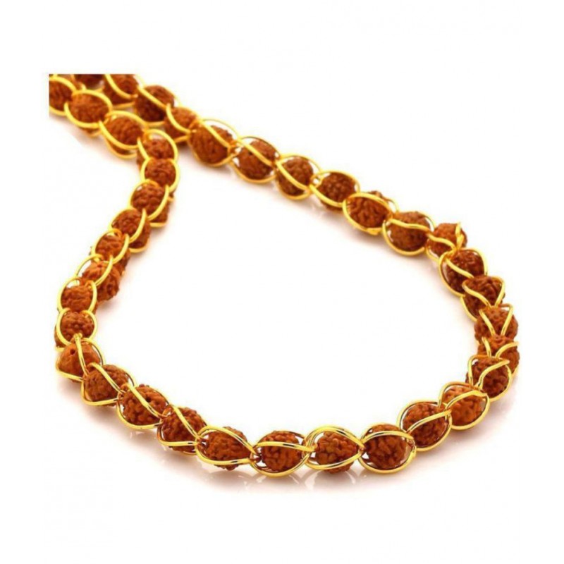 SHIV MART ™  Gold Plated Wire Rudraksha Beads Brass Mala with Original 5 Mukhi Rudraksha Mala \ Chain Necklace