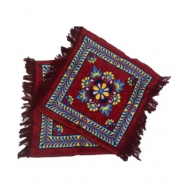 SHOP BY ROOM Maroon Velvet Puja Mat/Aasan - Pack of 2