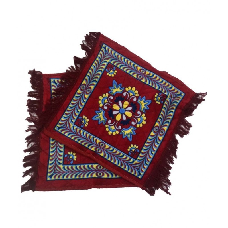 SHOP BY ROOM Maroon Velvet Puja Mat/Aasan - Pack of 2