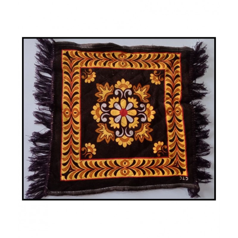 SHOP BY ROOM Polyester & Polyester Blend Puja Mat (Multi_20 Inch X 20 Inch) - Dark Brown