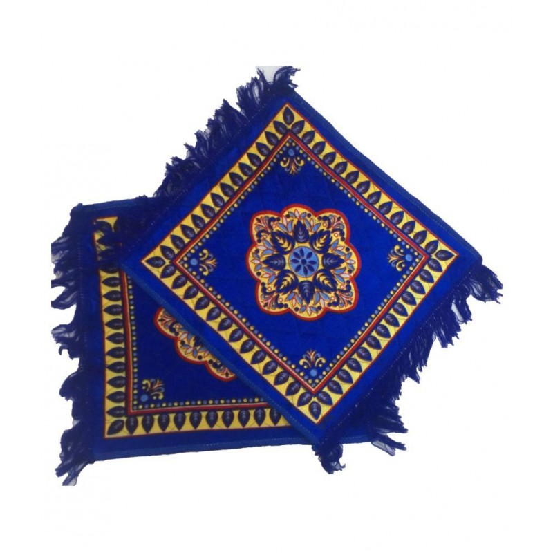 SHOP BY ROOM Velvet Blue Puja Mat/Aasans - Pack of 2