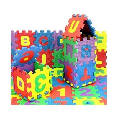 SHOPEXNOW 36 Pieces Mini Puzzle Foam Mat Interlocking Learning Alphabet and Number for Kids