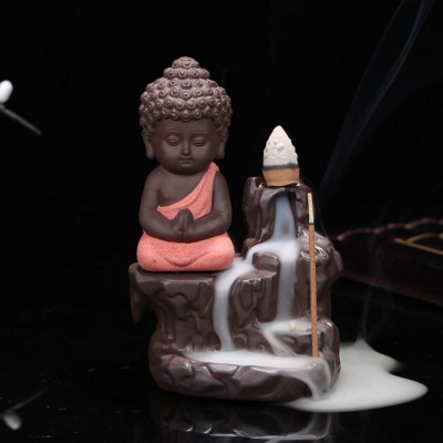 SHRINO Orange Resin Monk Buddha Smoke Backflow - Pack of 1