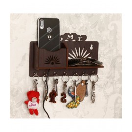 SKARLEY Brown Wooden Key Holder/ Key Stand (7 Hooks)