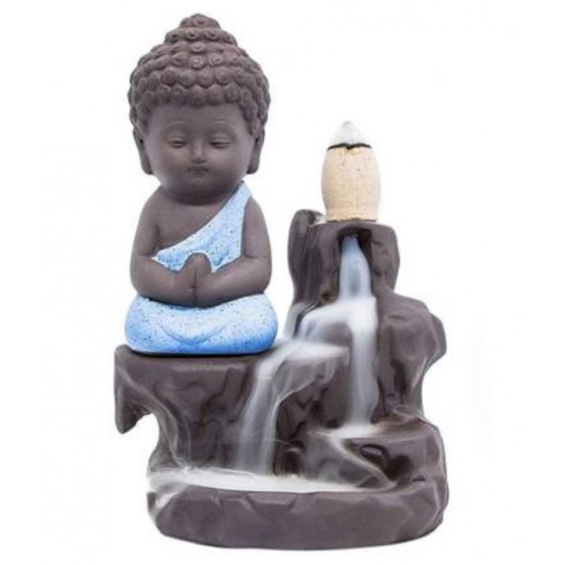 SKE Blue Polyresin Monk Buddha Smoke Backflow - Pack of 1