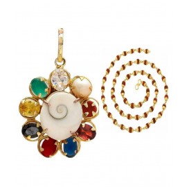 SKE Golden Cap Rudraksha Mala Navatran Pendent