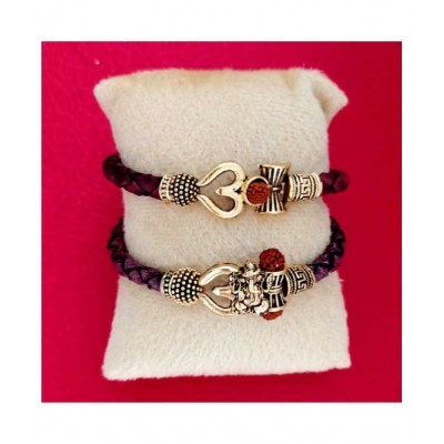 SKE om and ganesh leather golden bracelete for men and boys