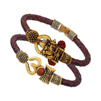 SKE om and ganesh leather golden bracelete for men and boys