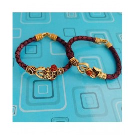 SKE om and ganesh leather golden bracelete for men and boys