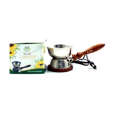 SKy Line Electric Heavy Quality Steel Large Kapoordani/Aroma Oil Burner/Commercial Incense Burner/Champion Metal Bakhoor Burner with Sturdy Wooden Handle, Durable Cable and Plug