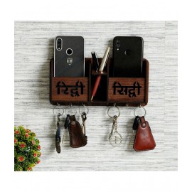 SMART BUTTON Brown Wood Key Holder - Pack of 1