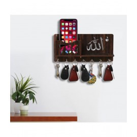 SMART BUTTON Brown Wood Key Holder - Pack of 1