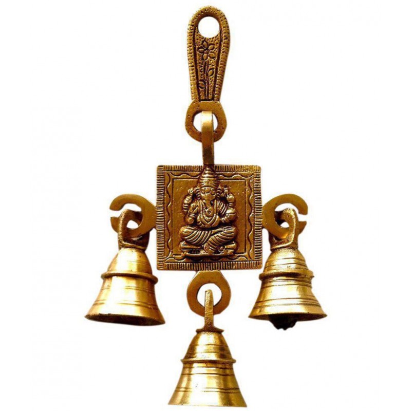 S.S Creation Yellow Brass Ganesha Wall Hanging With Bell