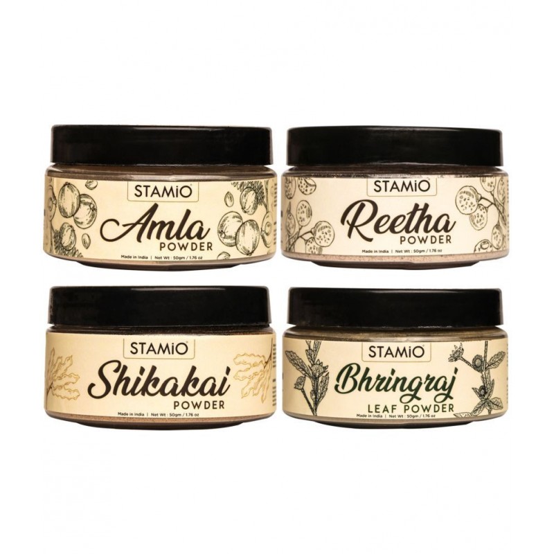 STAMIO Pure Amla Reetha Shikakai Bhringraj Powders Pack for Hair Mask (50gm, Pack of 8)