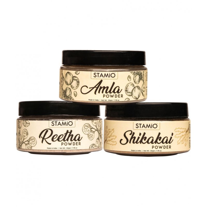 STAMIO Pure Amla Reetha Shikakai Powders Pack for Hair Mask (50gm, Pack of 3)
