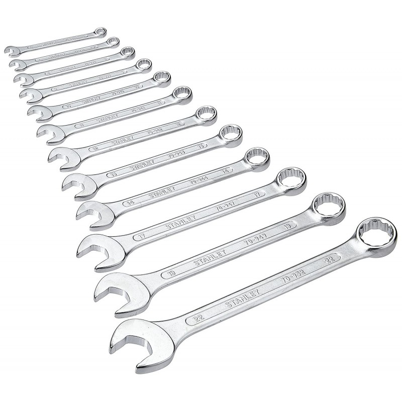 STANLEY 70-964E Chrome Vanadium Steel Combination Spanner Set of12-Piece Combination Spanner Set (6mm, 7mm, 8mm, 9mm, 10mm, 11mm, 12mm, 13mm, 14mm, 17mm, 19mm, 22mm)