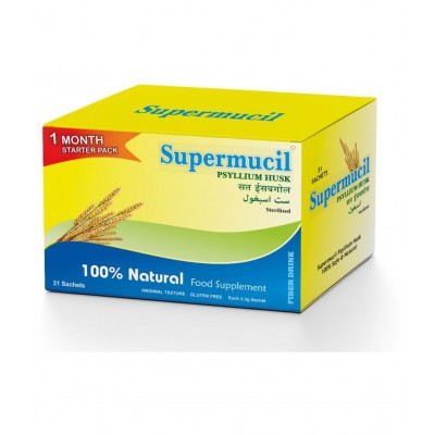 SUPERMUCIL Monthly Pack 31 Sachets of Psyllium Husk Raw Herbs 102 gm Pack Of 2