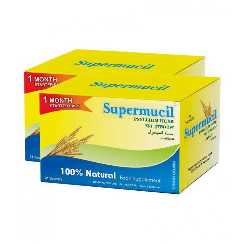 SUPERMUCIL Monthly Pack 31 Sachets of Psyllium Husk Raw Herbs 102 gm Pack Of 2