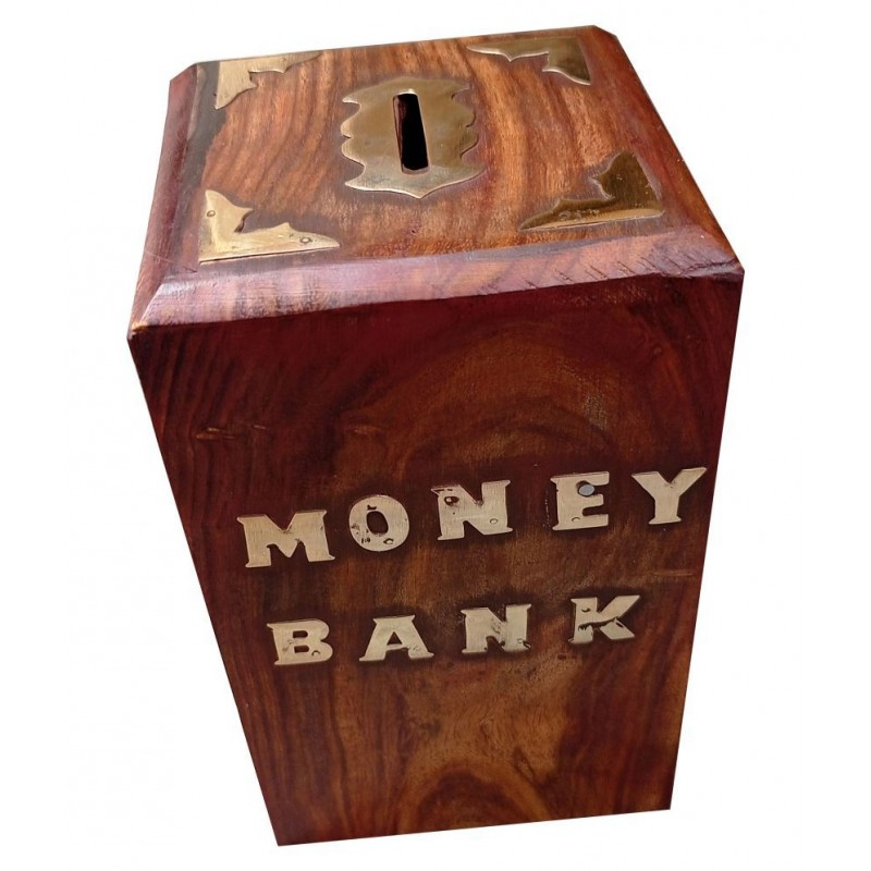 SWH - Wood Brown Piggy Bank ( Pack of 1 )