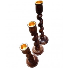 SWH Brown Table Top Wood Tea Light Holder - Pack of 3