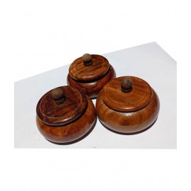 SWH Brown Wood Sindoor Box - Pack of 3