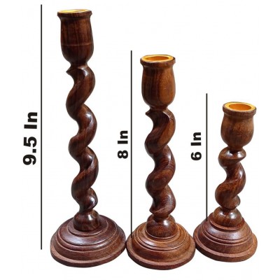 SWH Floor Wood Pillar Candle Holder - Pack of 3