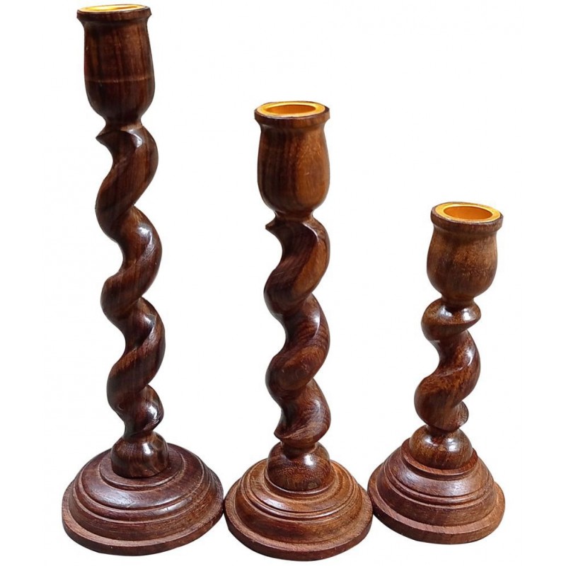 SWH Floor Wood Pillar Candle Holder - Pack of 3