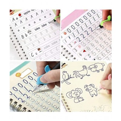 Sank Magic Practice Copybook, (4 Books + 1 Pen + 10 Refill) Number, Alphabet, Math and Drawing for Preschools Ages 3+