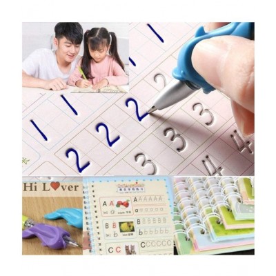 Sank Magic Practice Copybook, (4 Books + 1 Pen + 10 Refill) Number, Alphabet, Math and Drawing for Preschools Ages 3+