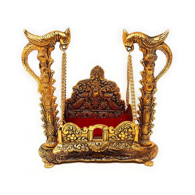 Saurabh Appliances Metal Handicrafted Laddu Gopal Jhula (Golden Oxidized_17.8 x 9.5 x 17.1 cm)