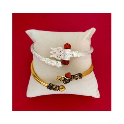 Set of Designer Silver and Golden Trident Damru Kada Bracelet