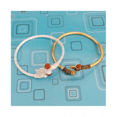 Set of Designer Silver and Golden Trident Damru Kada Bracelet