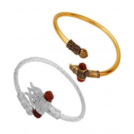Set of Designer Silver and Golden Trident Damru Kada Bracelet