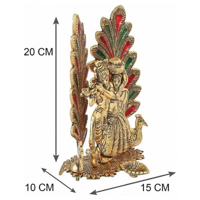Sheela Handicraft Radha Krishna Idol Statue with Diya For Puja Decoration Gift, Hindu Religious Radha Krishan Murti Showpiece Home dÃ©cor, Peacock Design Figurine Temple Pooja Decor Wedding Gift metal radha krishna / lord radha krishna