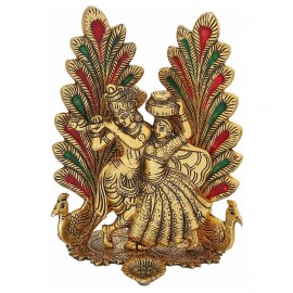 Sheela Handicraft Radha Krishna Idol Statue with Diya For Puja Decoration Gift, Hindu Religious Radha Krishan Murti Showpiece Home dÃ©cor, Peacock Design Figurine Temple Pooja Decor Wedding Gift metal radha krishna / lord radha krishna