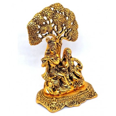 Sheela Handicraft Radha Krishna Sitting Under Tree Idol Metal Statue Decorative Showpiece 22 cm  (Metal, Gold lord radha krishna / metal radha krishna tree