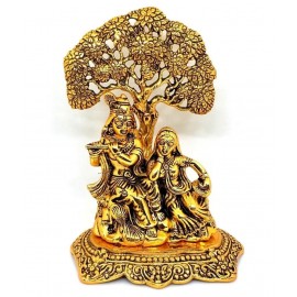 Sheela Handicraft Radha Krishna Sitting Under Tree Idol Metal Statue Decorative Showpiece 22 cm  (Metal, Gold lord radha krishna / metal radha krishna tree
