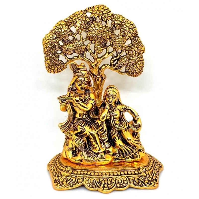 Sheela Handicraft Radha Krishna Sitting Under Tree Idol Metal Statue Decorative Showpiece 22 cm  (Metal, Gold lord radha krishna / metal radha krishna tree