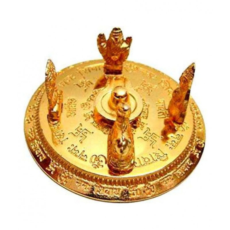 Shiv Parivar with Shivling Shri Kartik Shri Ganesh MATA Parvati and Shri Nandi Shivling Shiva Lingam Lord Shiva Family on Golden Metal Plate