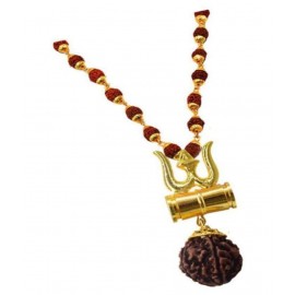 Shiv Shakti Kavach 5 Mala With Shiv Trishul & Damru Wood Shiv Shakti Kavach Mukhi Rudraksha Wood Locket