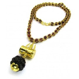 Shiv Shakti Kavach 5 Mukhi Rudraksha Mala With Shiv Trishul & Damru Brass Necklace Brass Brass Pendant Set