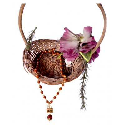 Shiv Shakti Kavach 5 Mukhi Rudraksha Mala With Shiv Trishul & Damru Wood Chain Alloy, Wood Locket